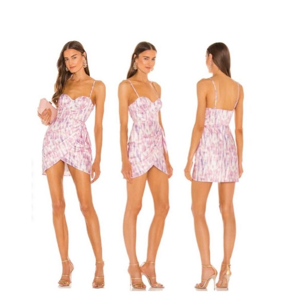 Michael Costello X Revolve Mini Dress Size XL Pink Purple Tie Dye Satin Side Tie